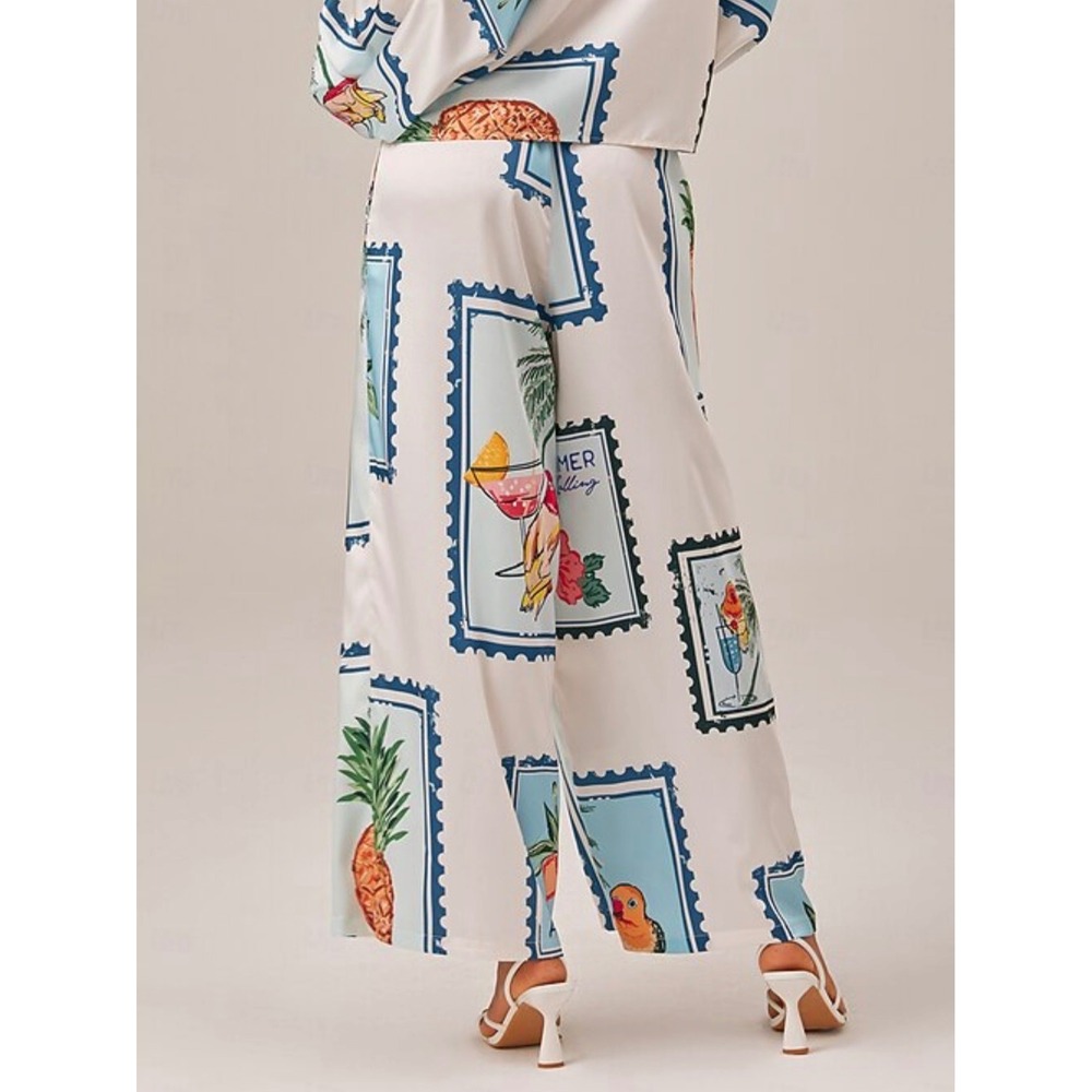 Ador Seamless Tropical Stamp Print Wide Leg Elastic Waist Trousers Large NWT - Picture 1 of 5
